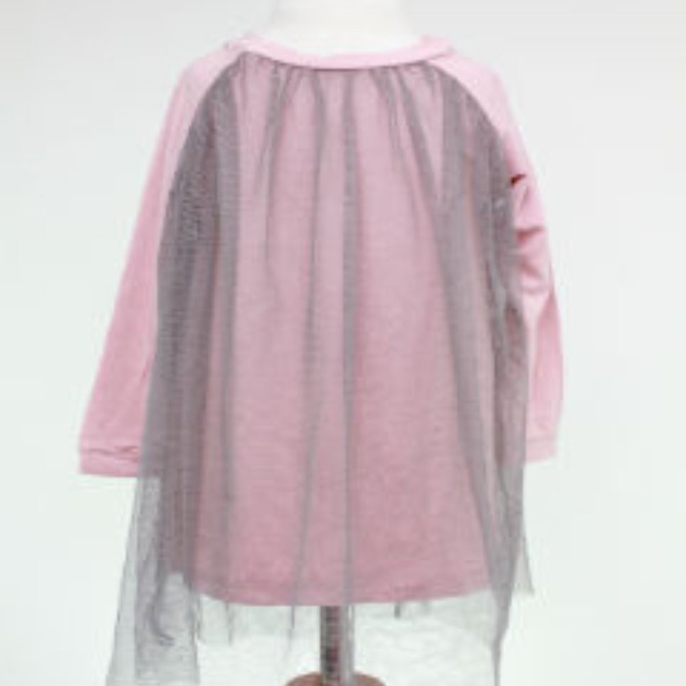 Frenchie Mini Couture Pink Dress with Grey Tulle